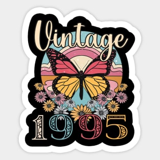 Floral Butterfly Retro Vintage 1995 28th Birthday Sticker